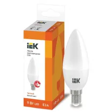 Лампа светодиодная ECO C35 9Вт свеча 3000К E14 230В IEK LLE-C35-9-230-30-E14