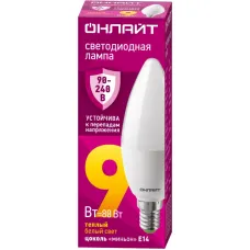 Лампа светодиодная 90 537 OLL-C37-9-230-2.7К-E14-FR PRO 90-240В ОНЛАЙТ 90537