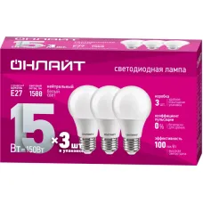 Лампа светодиодная 90 607 OLL-A60-15-230-4K-E27-PACK3 ОНЛАЙТ 90607