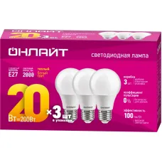 Лампа светодиодная 90 608 OLL-A60-20-230-2.7K-E27-PACK3 ОНЛАЙТ 90608