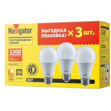 Лампа светодиодная 95 318 NLL-A60-13-230-2.7K-E27-PACK3 NAVIGATOR 95318