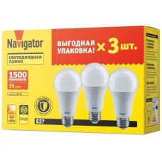 Лампа светодиодная 95 320 NLL-A60-15-230-2.7K-E27-PACK3 NAVIGATOR 95320