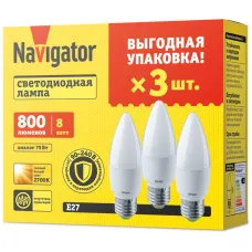 Лампа светодиодная 95 322 NLL-C37-8-230-2.7K-E27-FR-PACK3 NAVIGATOR 95322