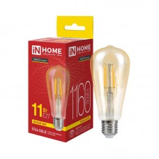 Лампа светодиодная LED-ST64-deco gold 11Вт цилиндр золотая 3000К тепл. бел. E27 1160лм 230В IN HOME 4690612035673