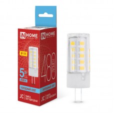 Лампа светодиодная LED-JC 5Вт капсульная прозрачная 6500К холод. бел. G4 480лм 12В IN HOME 4690612036106