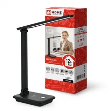 Светильник светодиодный настольный ССО 09Ч 12Вт 3000-6500К 600лм сенсор-диммер с беспров. зарядкой для телефона с адаптером черн. IN HOME 4690612036588