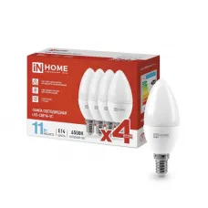 Лампа светодиодная LED-СВЕЧА-VC 4PACK 11Вт 230В E14 6500К 1050лм (уп.4шт) IN HOME 4690612047805