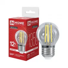 Лампа светодиодная LED-ШАР-deco 12Вт 230В E27 4000К 1350лм прозрачная IN HOME 4690612053691