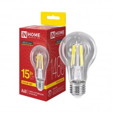 Лампа светодиодная филаментная LED-A60-deco грушевидная прозрачная 15Вт 230В E27 3000К 1480лм IN HOME 4690612055893