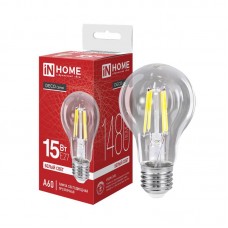 Лампа светодиодная филаментная LED-A60-deco грушевидная прозрачная 15Вт 230В E27 4000К 1480лм IN HOME 4690612055909