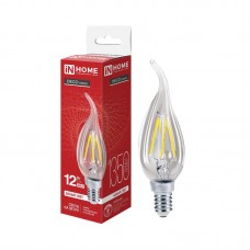 Лампа светодиодная филаментная LED-СВЕЧА НА ВЕТРУ-deco свеча на ветру прозрачная 12Вт 230В E14 4000К 1350лм IN HOME 4690612056005