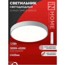 Светильник светодиодный SCANDY SIMPLE-125RCW 125Вт 3000-6500К 10000лм 230В 400х50мм с пультом ДУ бел. IN HOME 4690612062129