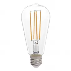 Лампа светодиодная филамент GLDEN-ST64S-10-230-E27-2700, E-27, 2700 К GENERAL