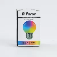 Лампа светодиодная Feron LB-37 Шарик матовый E27 1W RGB плавная сменая цвета