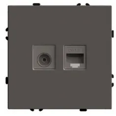 Розетка TV + компьютерная RJ-45 (механизм), STEKKER, серия Эмили, RST00-5106-09, антрацит, soft touch