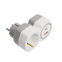 Разветвитель сетевой на 1 выход с/з STEKKER 250В, 16А, USB A+ Type C, 2,4А, PD, белый/серый, ADP16-16-20