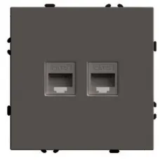 Розетка компьютерная 2-местная RJ-45 (механизм), STEKKER, серия Эмили, RST00-5111-09, антрацит, soft touch