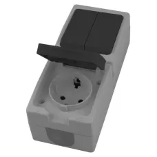 Блок вертикальный: розетка 1-местная с/з + выключатель 2-клавишный STEKKER, PST16-11-54/10-121-54, серый/графит