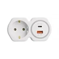 Разветвитель сетевой на 1 выход с/з STEKKER 250В, 16А, USB A+ Type C, 2,4А, PD, белый/серый, ADP16-16-20
