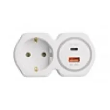 Разветвитель сетевой на 1 выход с/з STEKKER 250В, 16А, USB A+ Type C, 2,4А, PD, белый/серый, ADP16-16-20