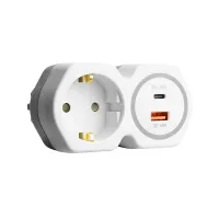 Разветвитель сетевой на 1 выход с/з STEKKER 250В, 16А, USB A+ Type C, 2,4А, PD, белый/серый, ADP16-16-20