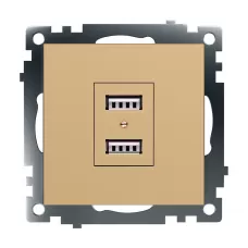 Розетка 2-местная USB (механизм), STEKKER, GLS10-7115-08, 250В, 2,1А, серия Катрин, золото