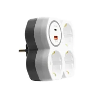 Разветвитель сетевой на 3 выхода с/з, STEKKER, 250В, 16А, USB A+Type C, 2,4А, PD, белый/серый ADP16-17-20