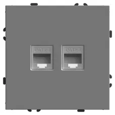 Розетка компьютерная 2-местная RJ-45 (механизм), STEKKER, серия Эмили, RST00-5111-10, платиново-серый, soft touch