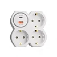 Разветвитель сетевой на 3 выхода с/з, STEKKER, 250В, 16А, USB A+Type C, 2,4А, PD, белый/серый ADP16-17-20