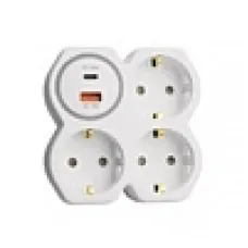 Разветвитель сетевой на 3 выхода с/з, STEKKER, 250В, 16А, USB A+Type C, 2,4А, PD, белый/серый ADP16-17-20