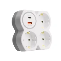 Разветвитель сетевой на 3 выхода с/з, STEKKER, 250В, 16А, USB A+Type C, 2,4А, PD, белый/серый ADP16-17-20