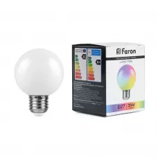 Лампа светодиодная Feron LB-371 Шар матовый E27 3W RGB плавная сменая цвета
