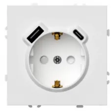 Розетка 1-местная з/ш с/з 16А + USB + Type C (механизм), Stekker, 250В, 20W, серия Эмили, белый фарфор, soft-touch, RST16-5119-01