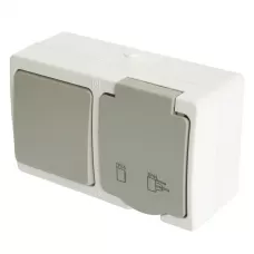 Блок розетка 1-местная с/з+  выключатель 1-клавишный STEKKER, PST16-21-54/10-211-54, ,белый/серый